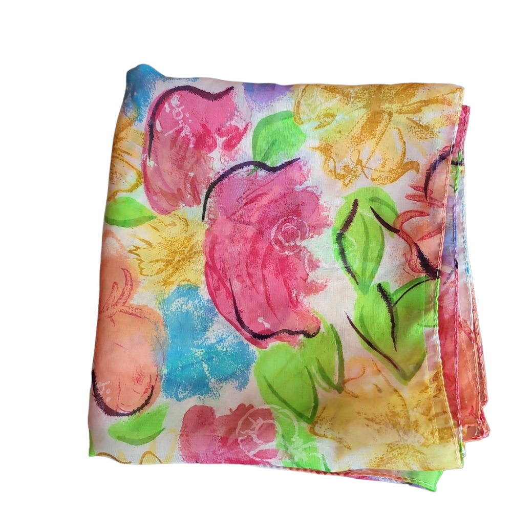 Bijan Fragrances Inc. Spring Floral Scarf Vintage 30" x 29"